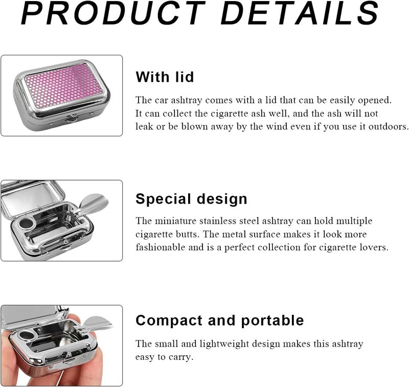 SHMZK Mini Portable Ashtrays, Metal Pocket Dustproof Car Ash Tray with Lid, Compact Square Windproof Car Cigar Ashtrays, Decorative Cigarette Snuffers Ashtray for Car Home Office (Purple) - Image 3